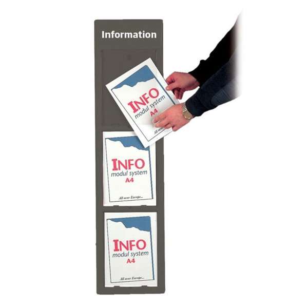 DSI Info Modul tavle i plastik med APET frontplader, koksgrå - 3xA4, Model 400