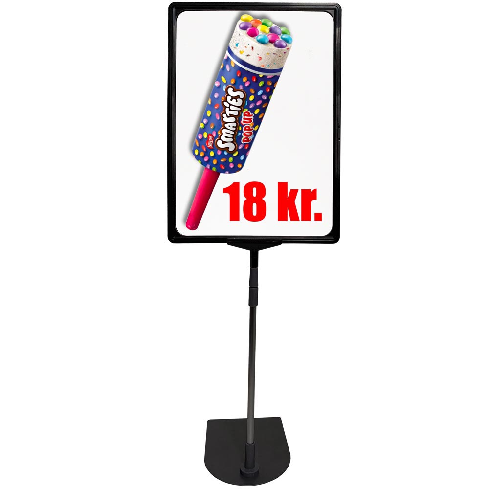 DSI Prisrammesæt, sort stål fod og alu stang, sort A3 ramme (29,7 x 42cm), Model 873