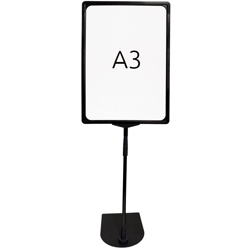 DSI Prisrammesæt, sort stål fod og alu stang, sort A3 ramme (29,7 x 42cm), Model 873