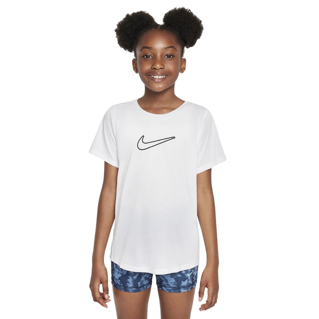 Nike One Fitted Girls Dri-FIT Short-Sleeve Top - White