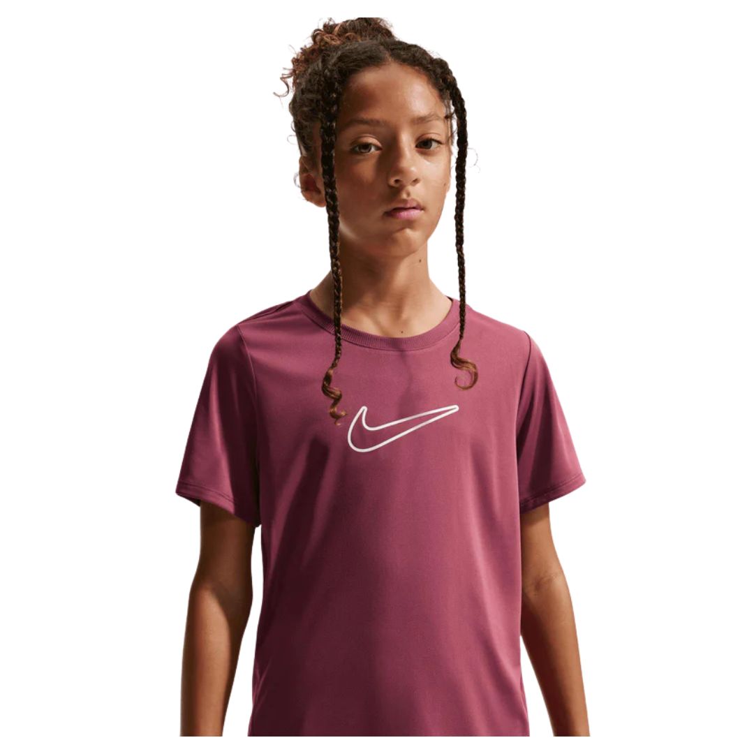 Nike One Fitted Girls Dri-FIT Short-Sleeve Top Pink Smoke - Tennis tøj