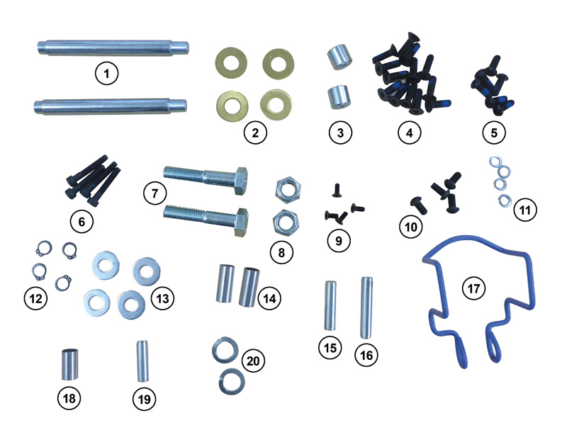 Fixing Kit, Oxford, Advance Hoist, with Bolts, Pins Circlips, Washers, Spacers, Nuts