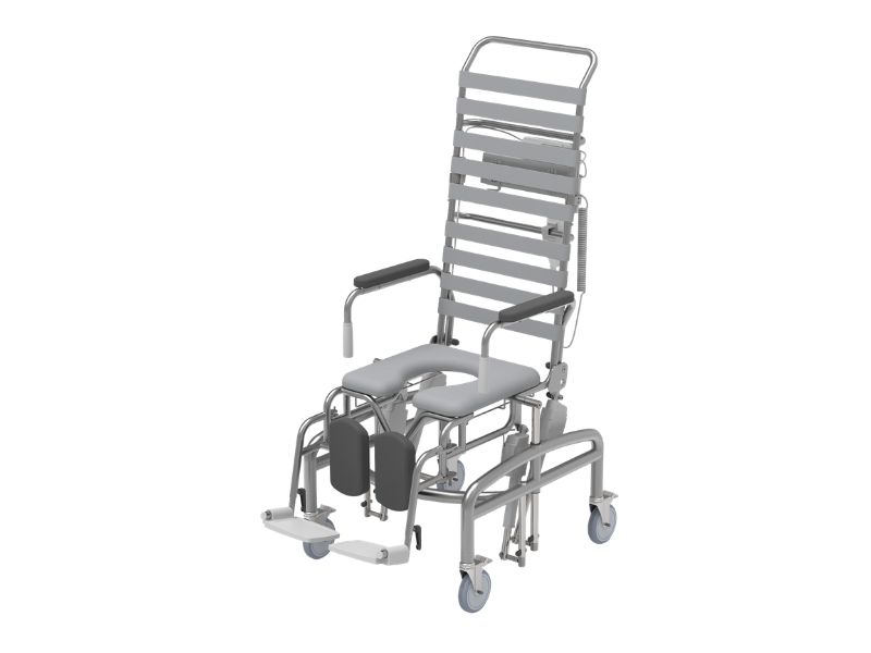 Shower Commode, Electric HiLo & Tilt in Space, Swing Away Footplate, 460mm, Electric Height Adjustable, Juvo