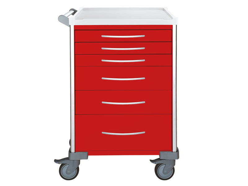Emergency Cart, Tall, 6 Drawer (3x 75mm, 2x 155mm, 1x 235mm), Red, UniCart