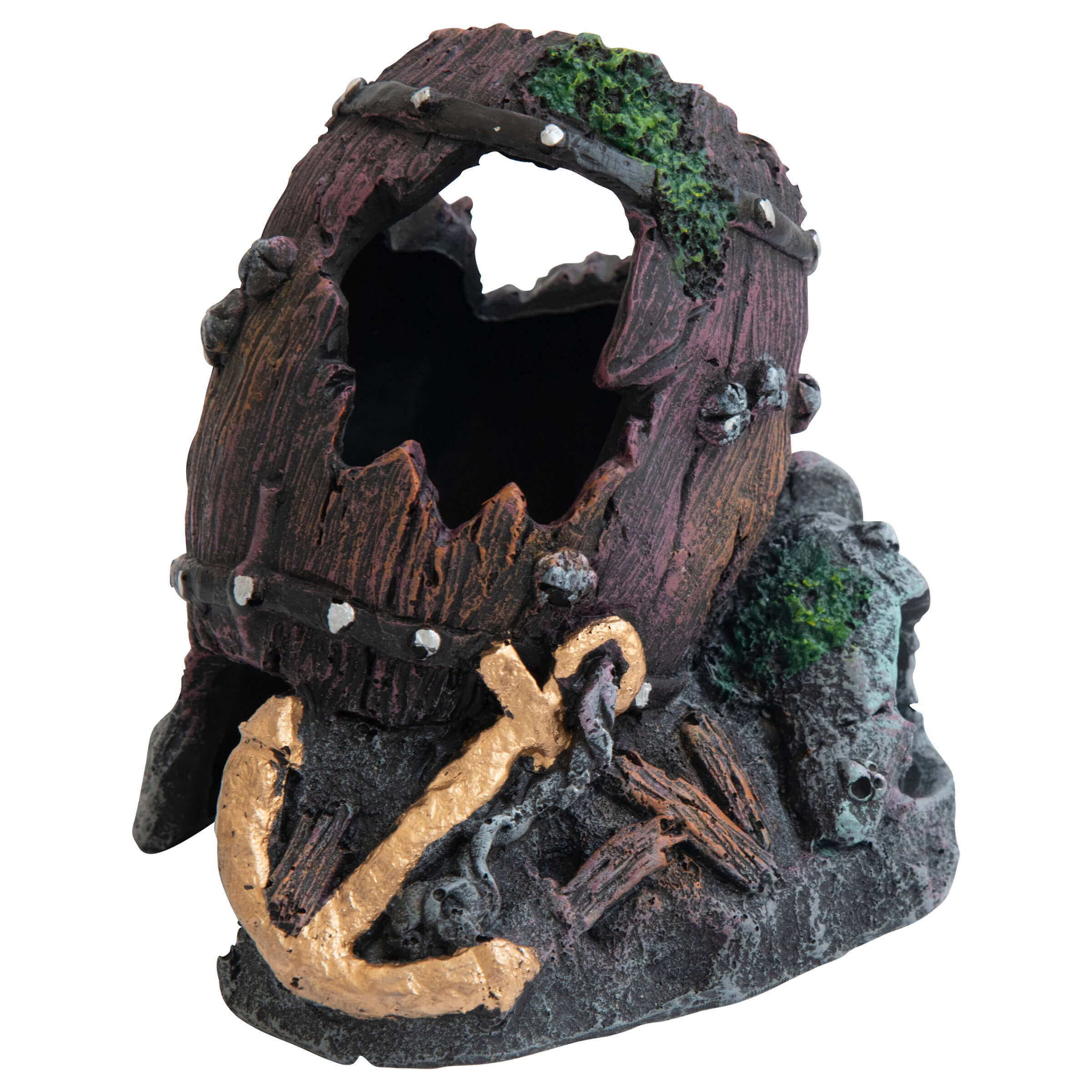 Deep Sea Aquariumdekoration Holzfass auf Felsen 13 cm