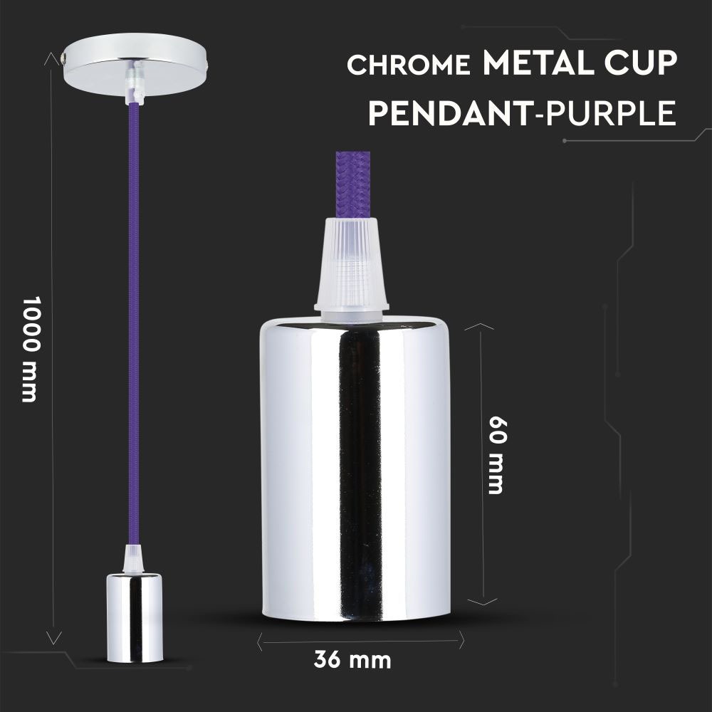 Lampadario con Portalampada Cromo Dome Viola Chiaro Cavo