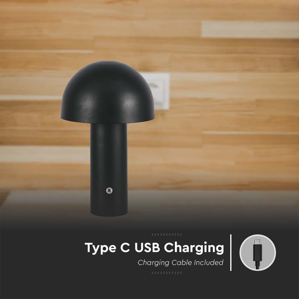 Lampada LED da Tavolo 3W con Batteria 1800mAh Ricaricabile USB C Colore Nero in Metallo Touch Dimmerabile 3in1 img 2