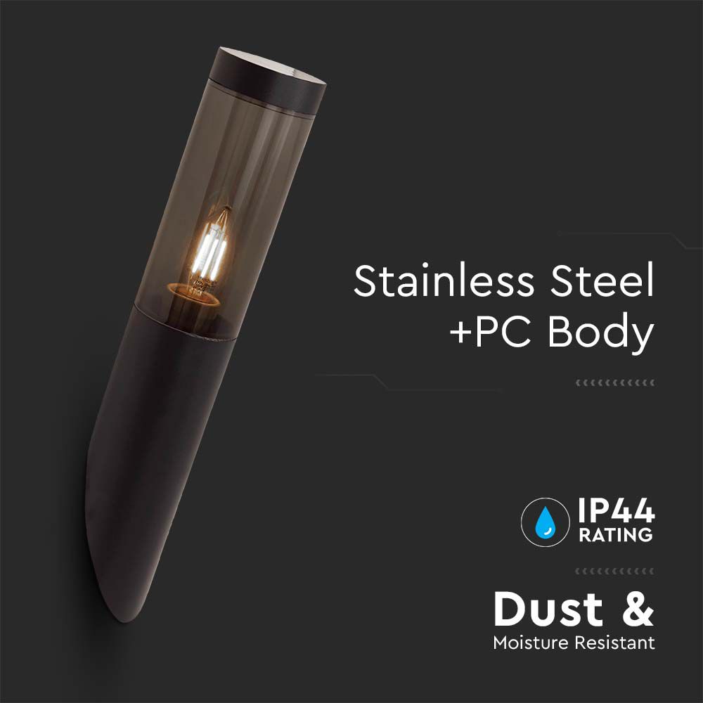 PALETTO LAMPADA DA GIARDINO E27 (400x76mm) FUMO PLASTICA/SS CORPO NERO IP44