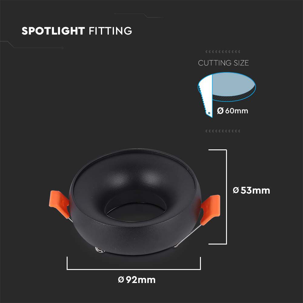 GU10 Fitting Round Black Frame  Black Reflector