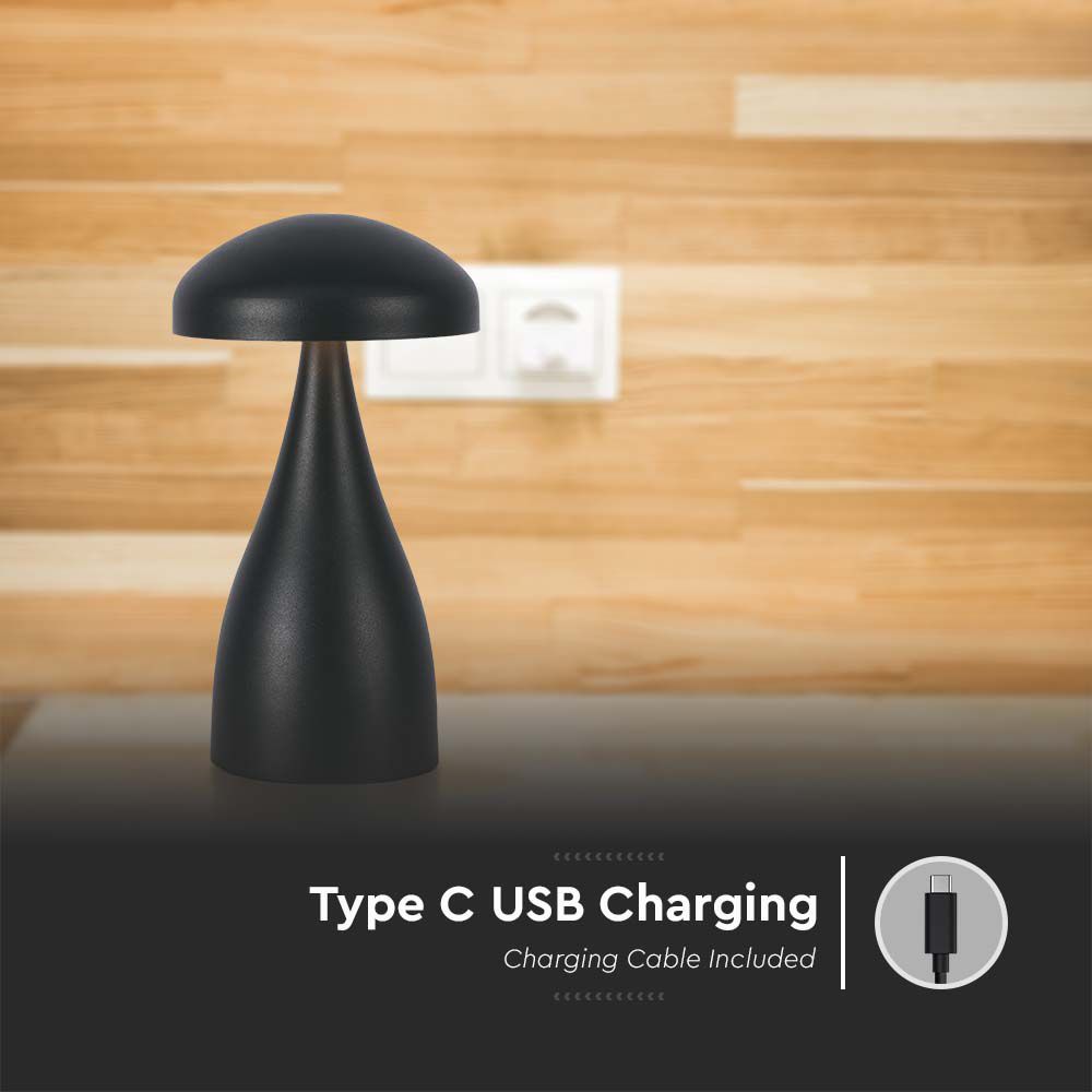 Lampada LED da Tavolo 1W con Batteria 800mAh Ricaricabile USB C Colore Nero in Metallo Touch Dimmerabile 3in1 img 2
