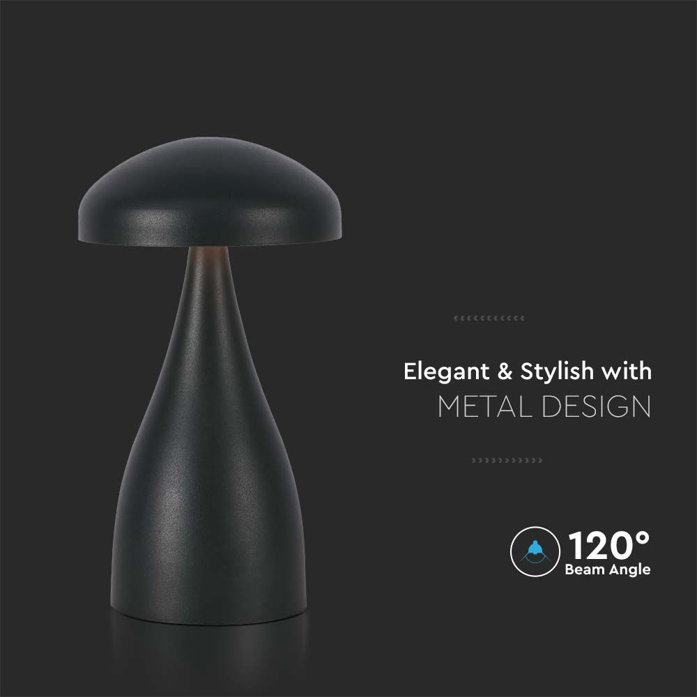 Lampada LED da Tavolo 1W con Batteria 800mAh Ricaricabile USB C Colore Nero in Metallo Touch Dimmerabile 3in1