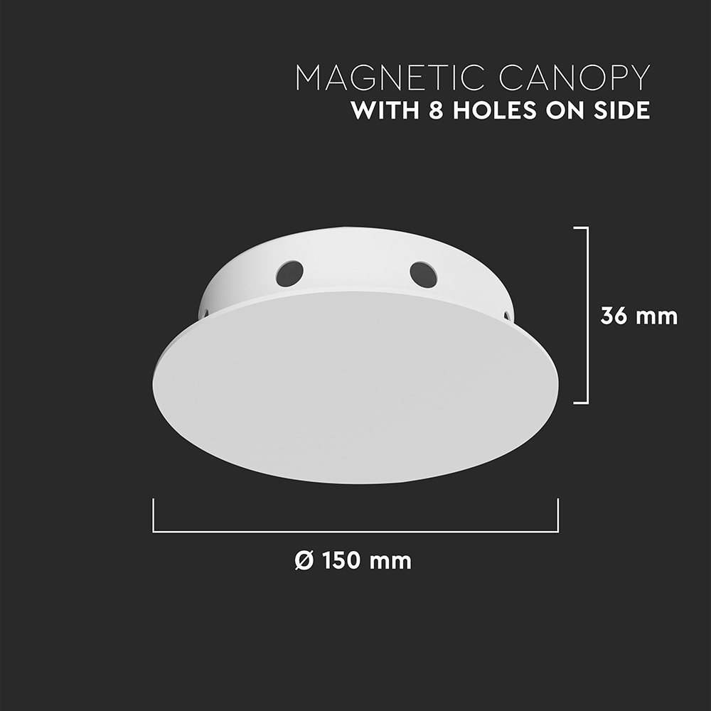 Rosone Magnetico per Lampadario d:150*h:35mm con 8 Fori laterali Colore Bianco Opaco