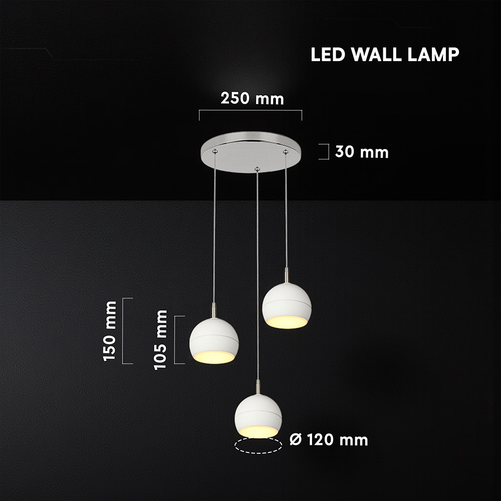 3X10W LED Decorative Hanging Lamp (D250*H30mm) 3000K Brushed Nickel+White