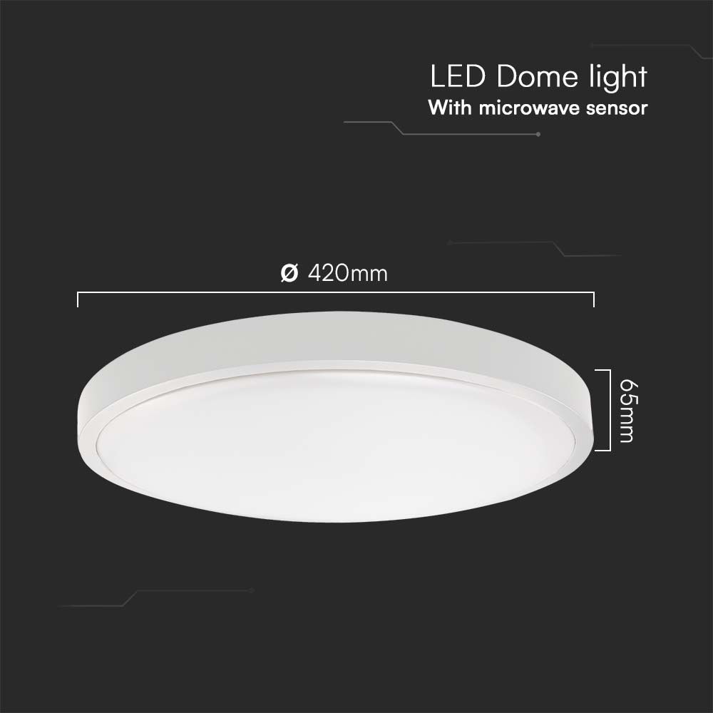 36W LED Dome Light Round Microwave Sensor White Frame 4000K IP44