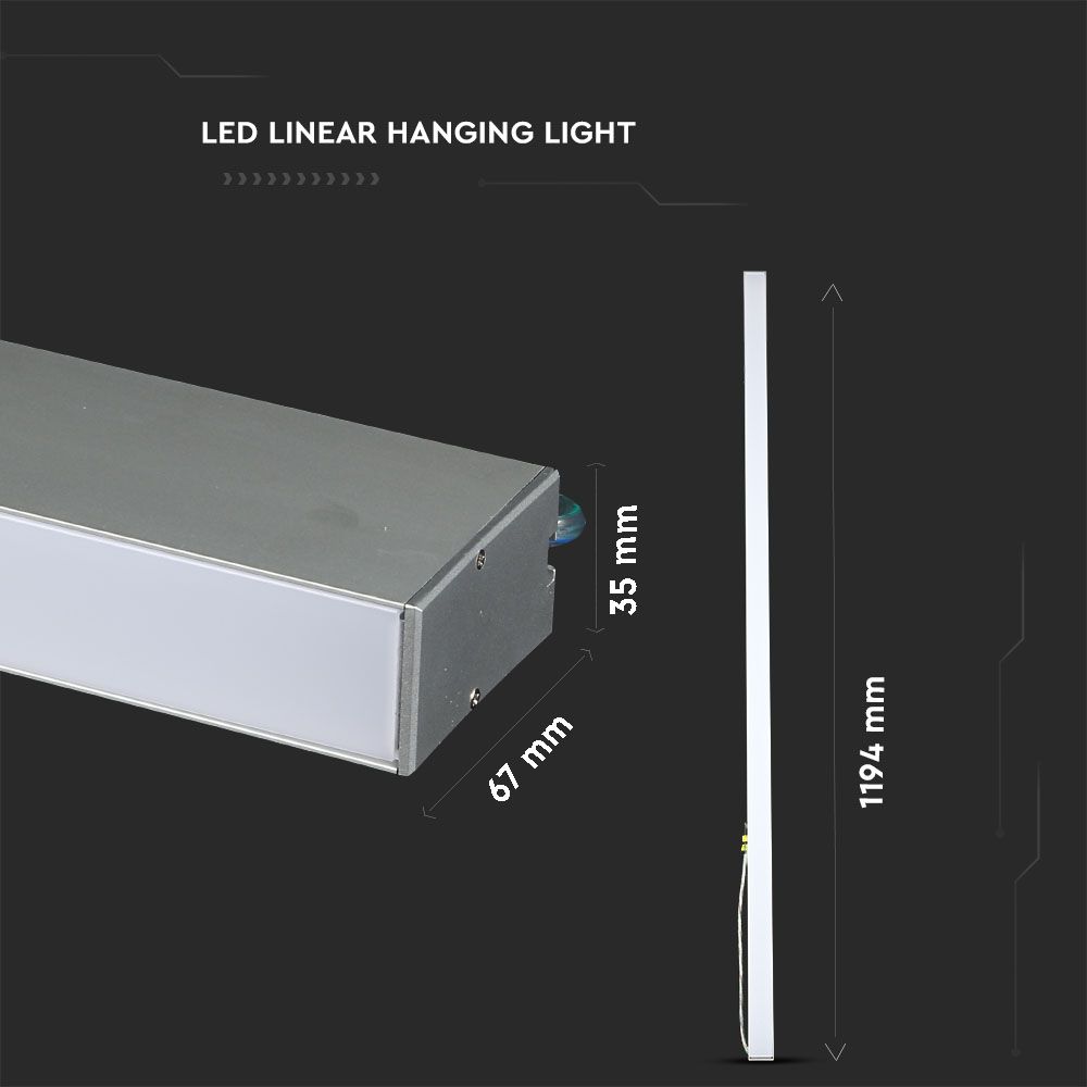 LED Linear Light SAMSUNG CHIP - 40W Hanging Suspension Silver Body 4000K 1200x35x67mm