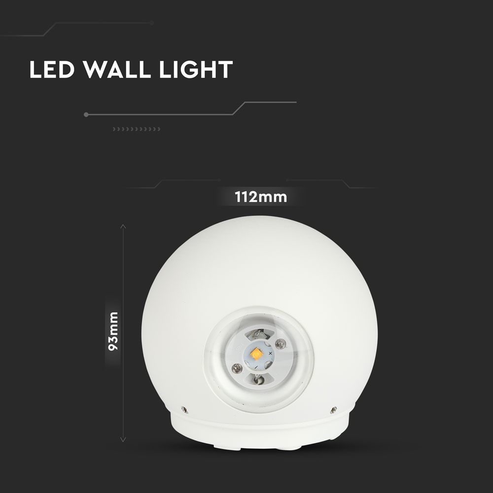 6W LED Wall Light Corpo Bianco Rotondo IP65 3000K