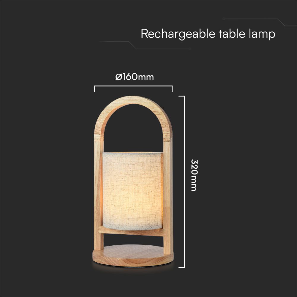 1.5W LED Fabric Table Lamp 3000K Beige Body Wood Handle