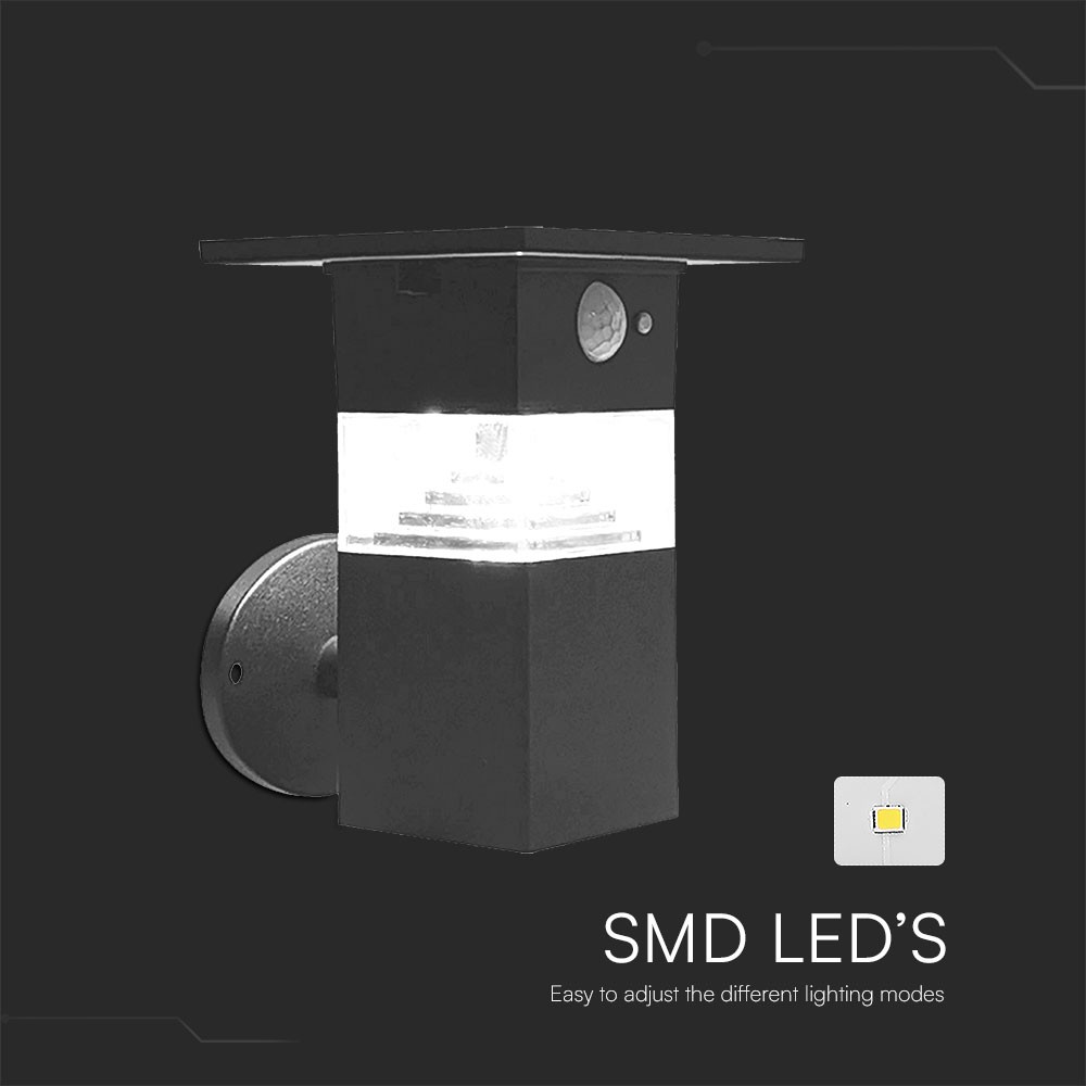 3W LED Solar Wall Lamp With Pir Sensor & Battery 2200MA LI 3.7V
