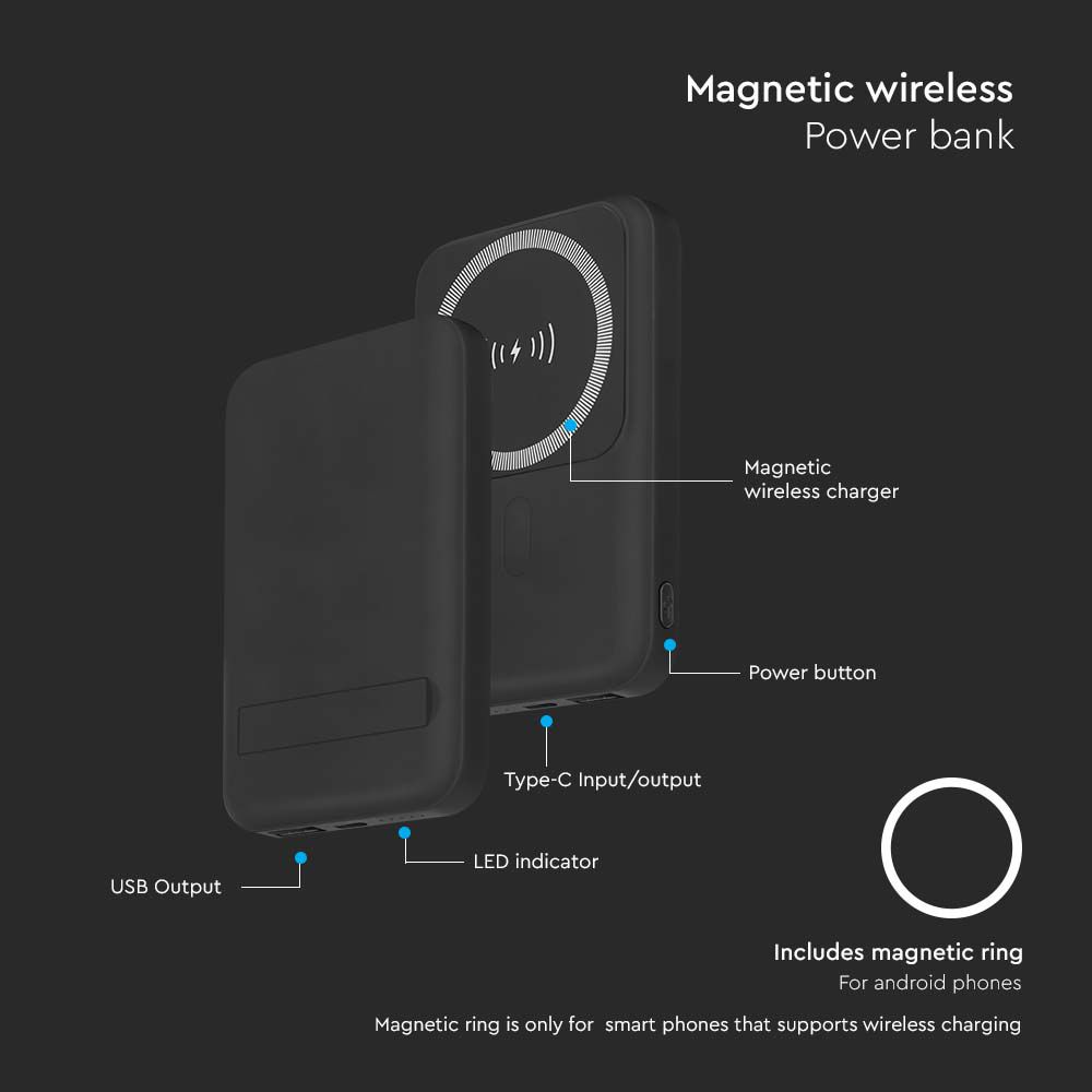 Power Bank 10000 mAh MagSafe Ultra Sottile Magnetico con Ricarica Wireless Colore Nero