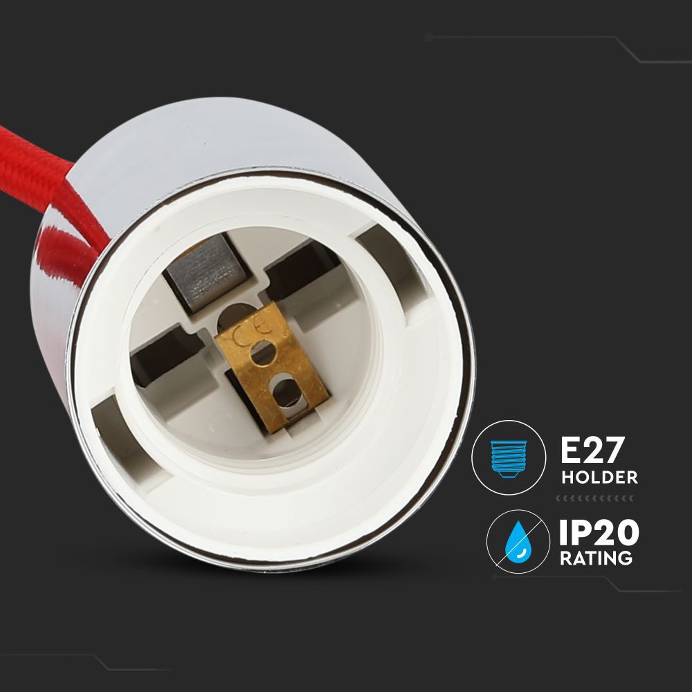 Lampadario con Portalampada Cromo Dome Rosso Chiaro Cavo img 1