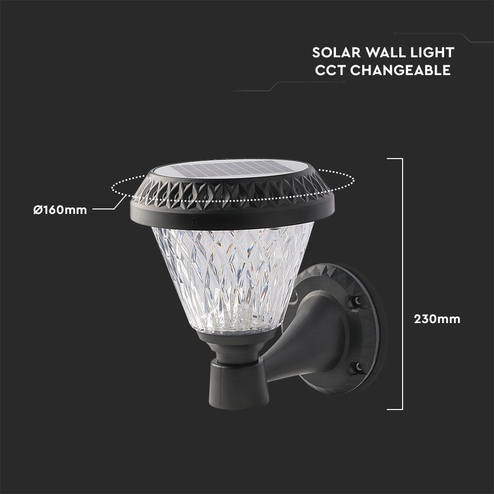  Sollar Wall Light RF Control 3in1 IP44 Black Body