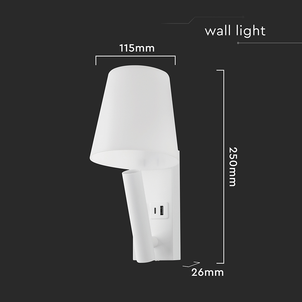 8W LED Bedside Light CREE CHIP Aluminum+PC + Iron White Body IP20 3000K