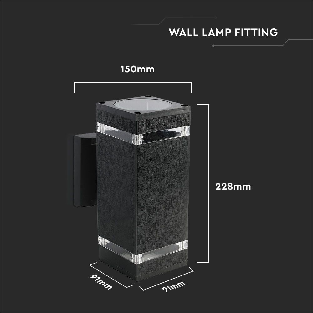  Wall Light Black Body IP44 E27 Square