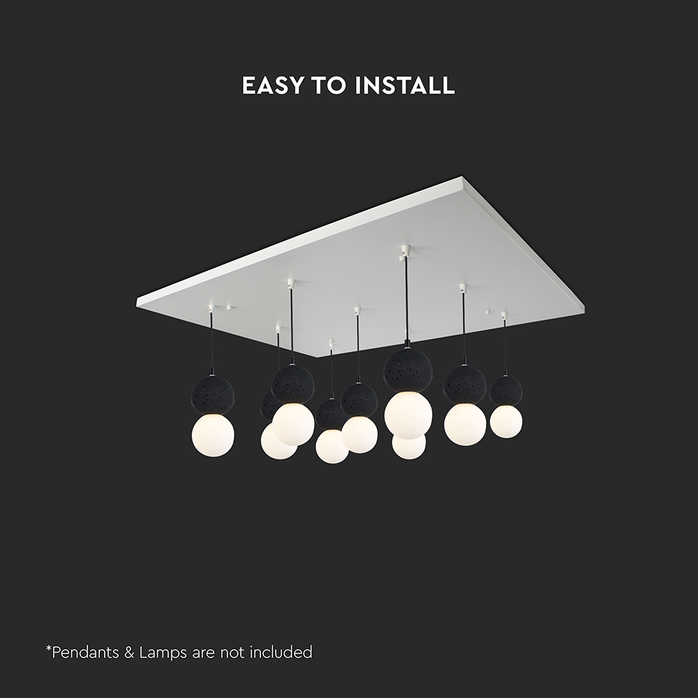 Rosone per Lampadario in Acciaio Rettangolare 800x600x20mm con 9 Fori Colore Bianco opaco img 1