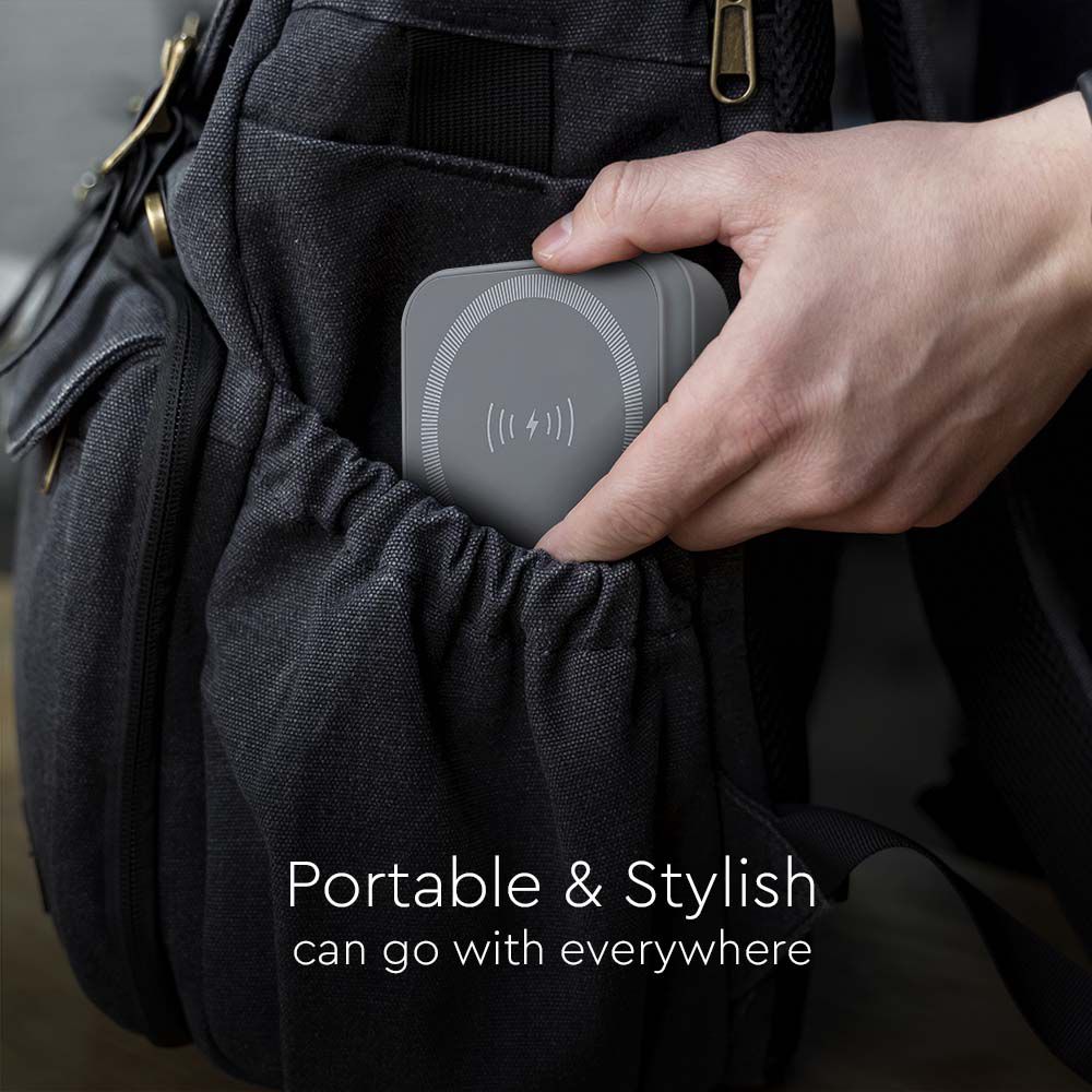  Power Bank 10000 mAh MagSafe Ultra Sottile Magnetico con Ricarica Wireless Colore Grigio img 2