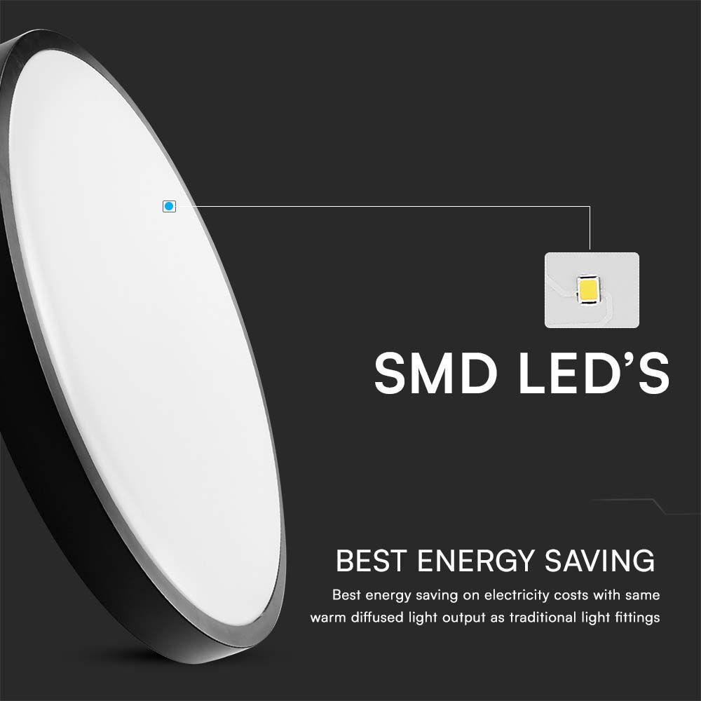 18W LED Dome Light Round Black Frame 3000K IP44 img 1