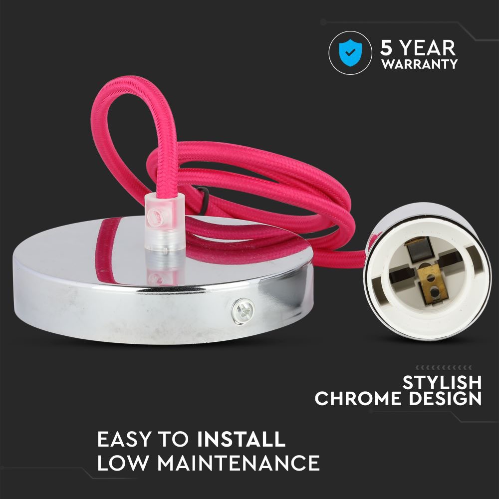 Lampadario con Portalampada Cromo Dome Rosa Chiaro Cavo