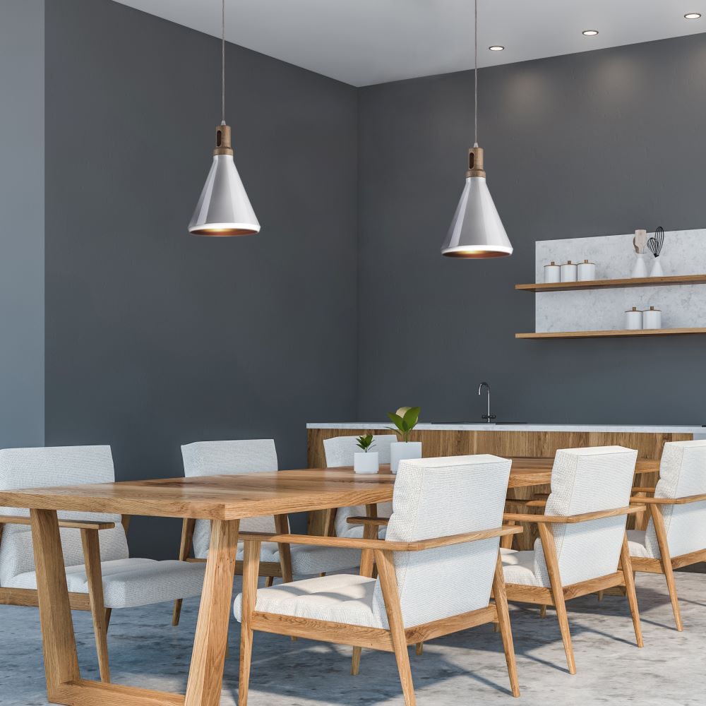 Lampadario con Portalampada Parabola Bianca Base in legno Grande __250