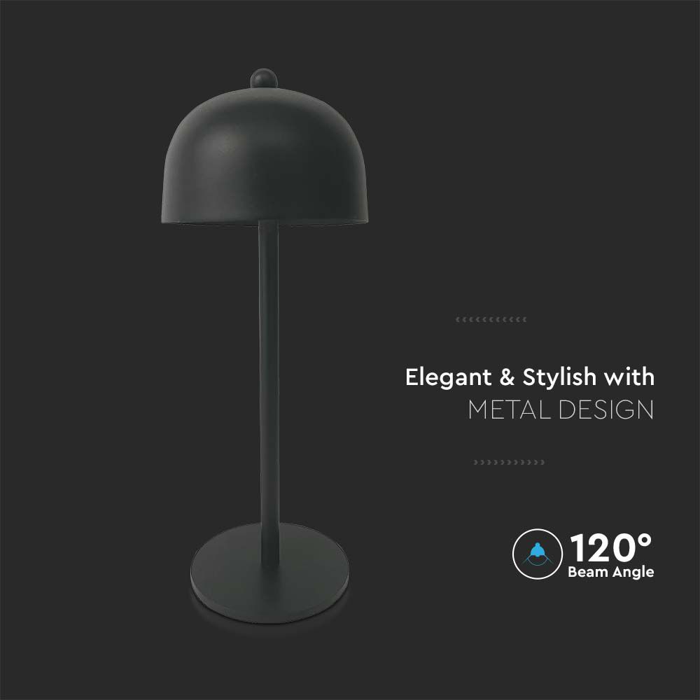  Lampada LED da Tavolo 3W con Batteria 1800mAh Ricaricabile USB C Colore Nero in Metallo Touch Dimmerabile 3in1