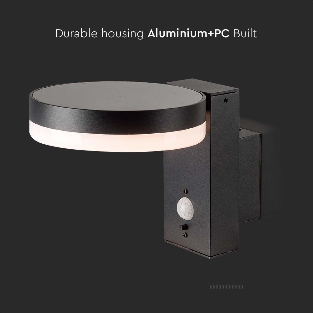 Lampada LED da Muro Rotonda 5.5W con Pannello Solare e Sensore PIR Corpo Nero 3000K IP44 img 2