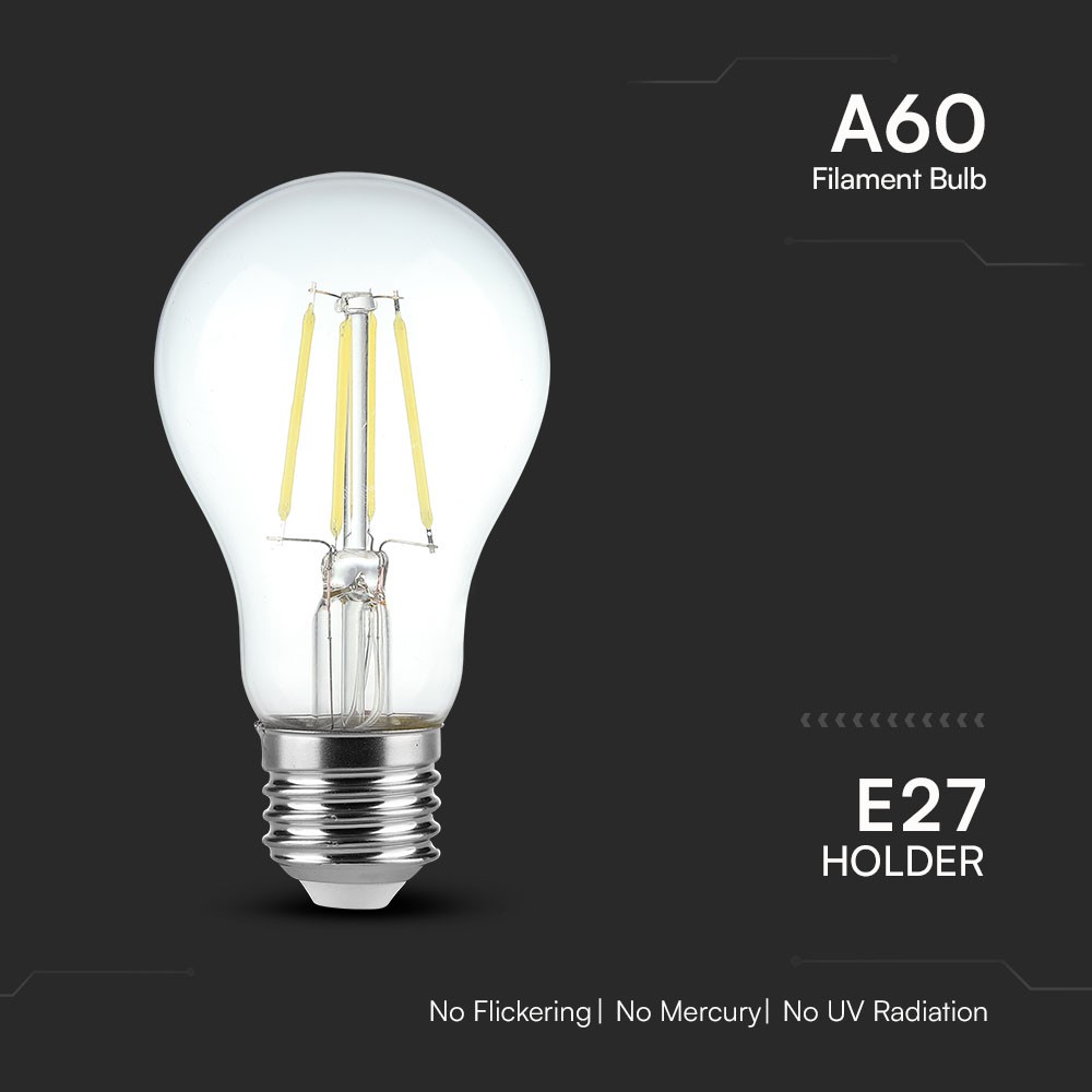 LED Bulb - 4W Filament E27 A60 Clear Cover 6400K