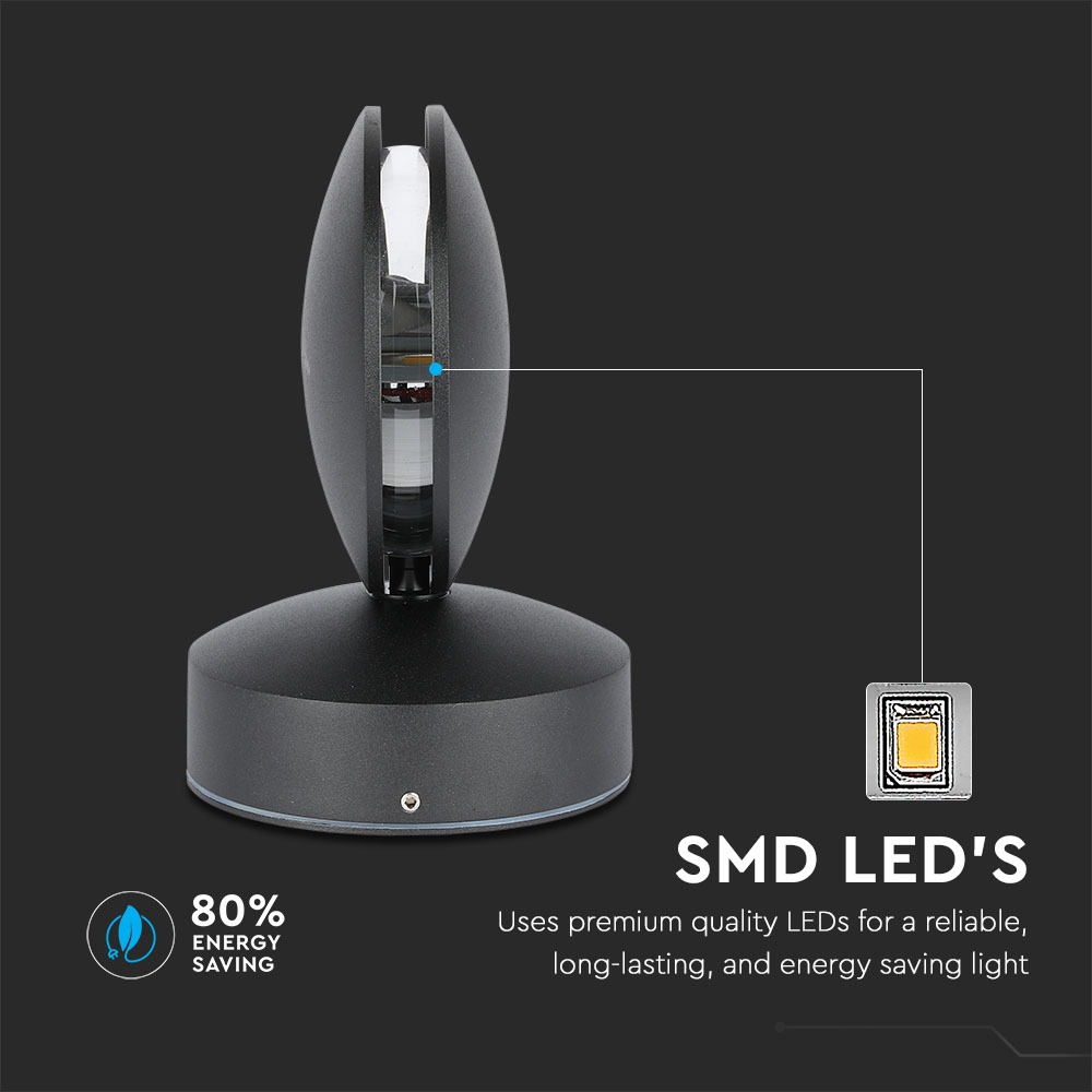 7W corpo nero per parete Bianco caldo IP65