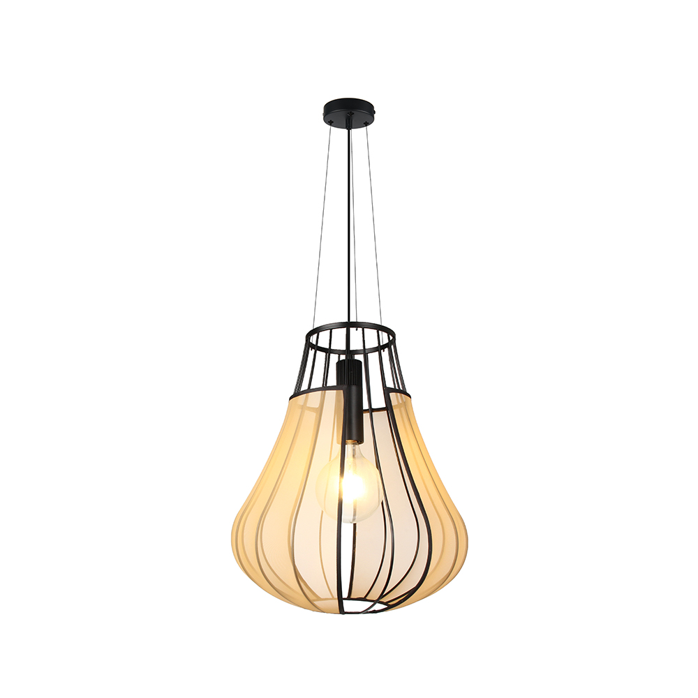 E27 Decorative Hanging Pendant (D420*H500mm) Matt Black Body+Beige