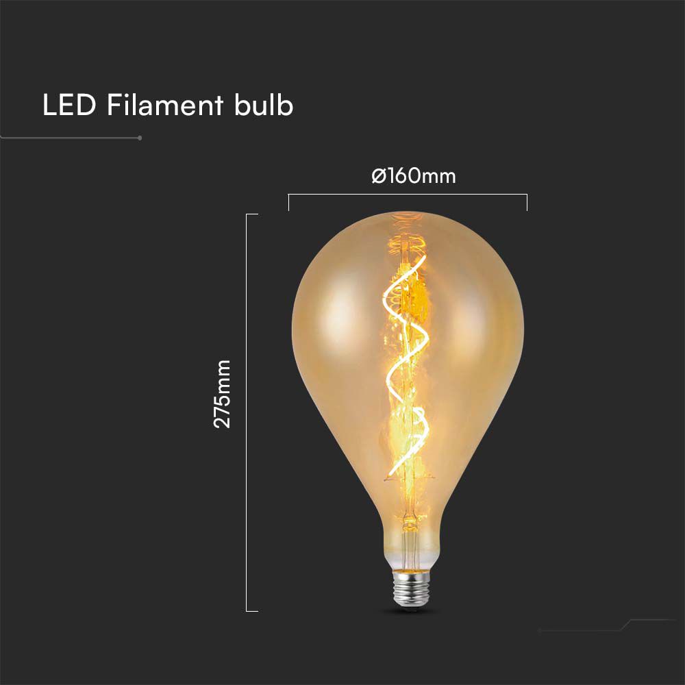 LED Bulb - 4W Filament Spiral A160 2700K Amber Glass