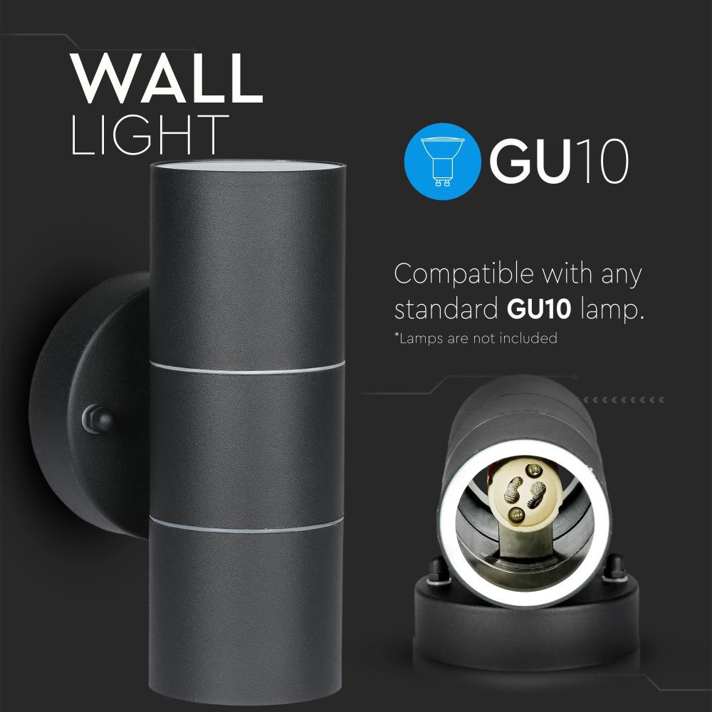 GU10 Wall Fitting Stainless Steel Body Matt Nero IP44 Up Down