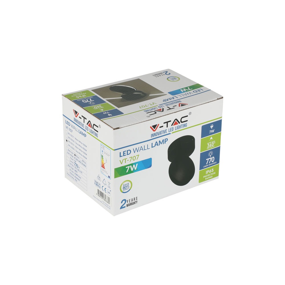 7W corpo nero per parete Bianco caldo IP65