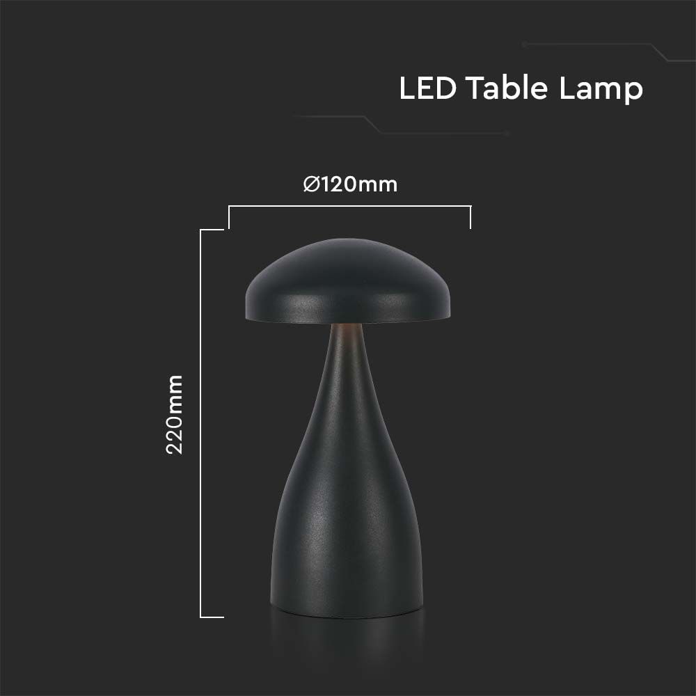 Lampada LED da Tavolo 1W con Batteria 800mAh Ricaricabile USB C Colore Nero in Metallo Touch Dimmerabile 3in1