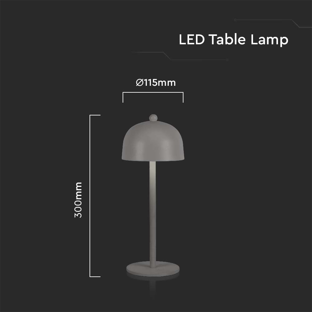 Lampada LED da Tavolo 3W con Batteria 1800mAh Ricaricabile USB C Colore Grigio in Metallo Touch Dimmerabile 3in1