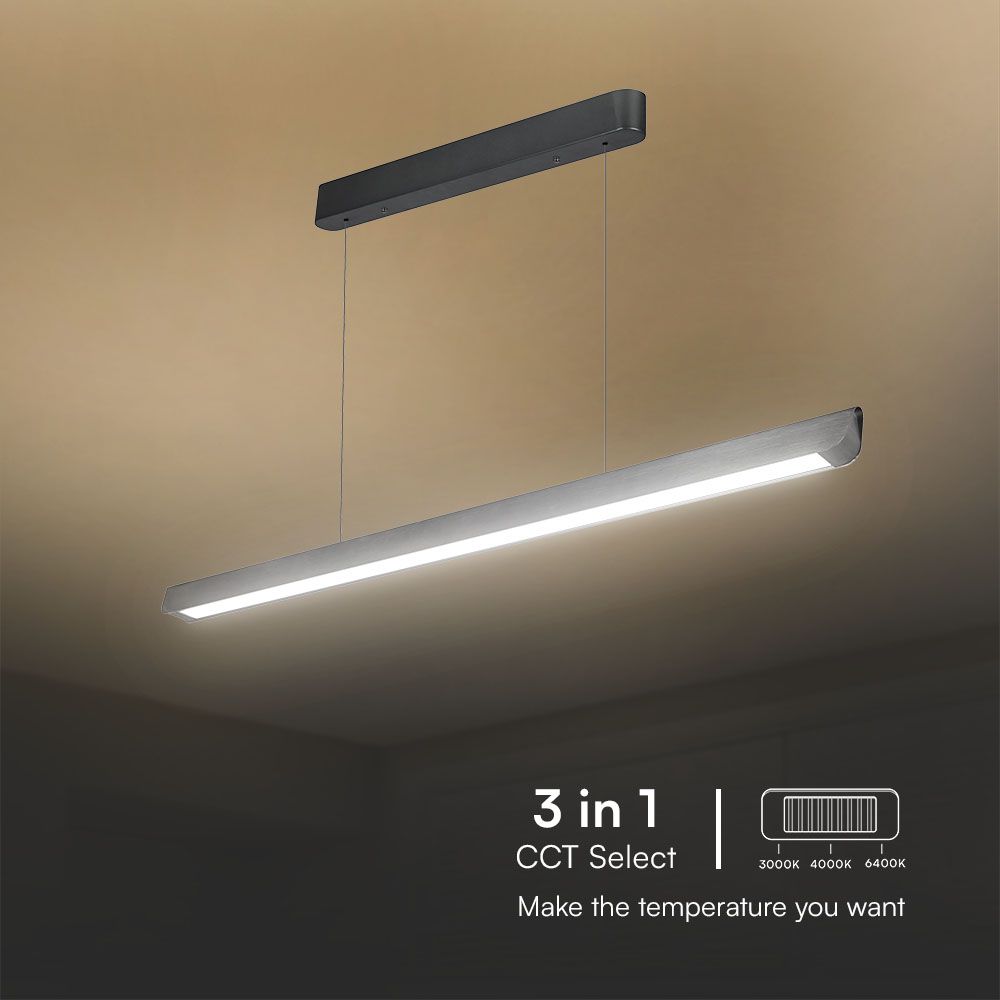 36W LED Linear Hanging Suspension Light Diffuser Plate Type-CCT:3IN1 - Matte Grey img 1