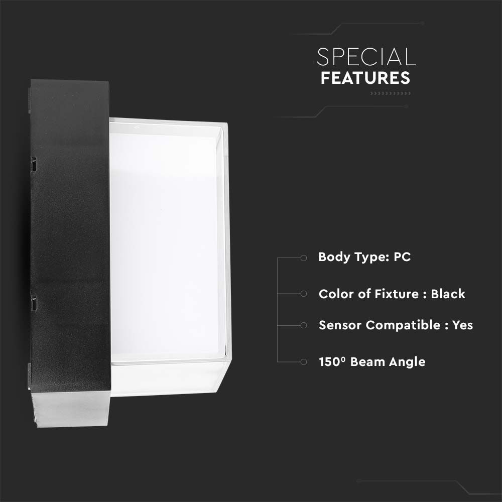 12W LED Wall Black Square 4000K