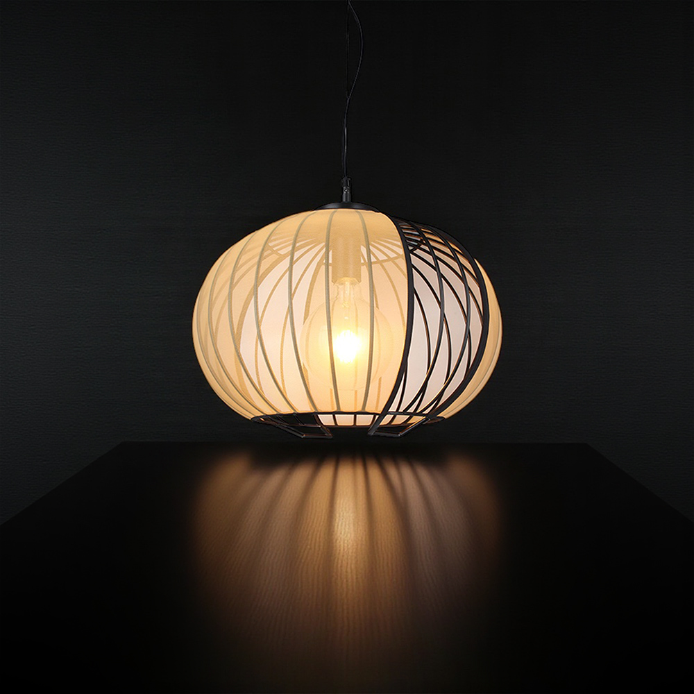 E27 Decorative Hanging Pendant (D400*H290mm) Matt Black Body+Beige img 1