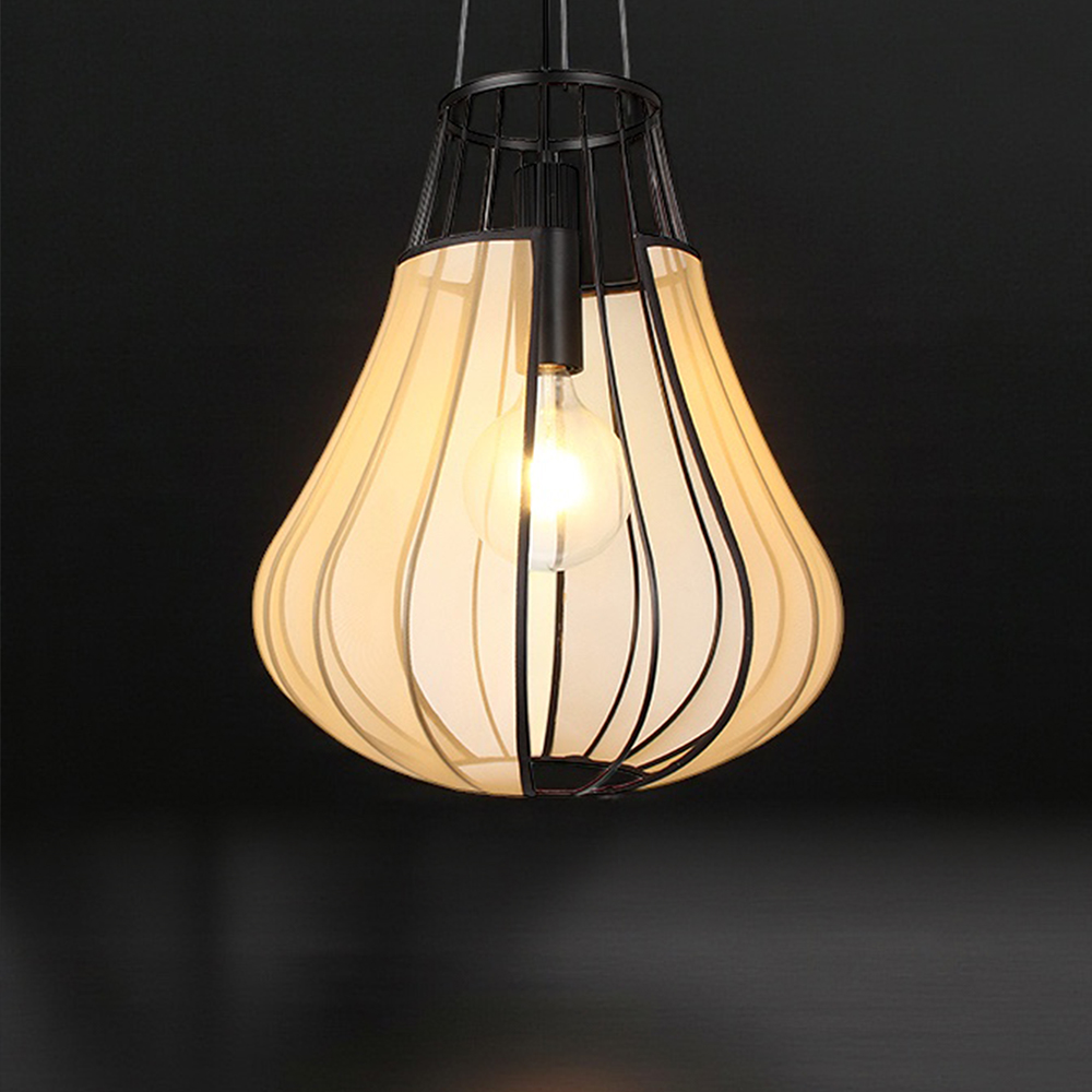 E27 Decorative Hanging Pendant (D420*H500mm) Matt Black Body+Beige img 1