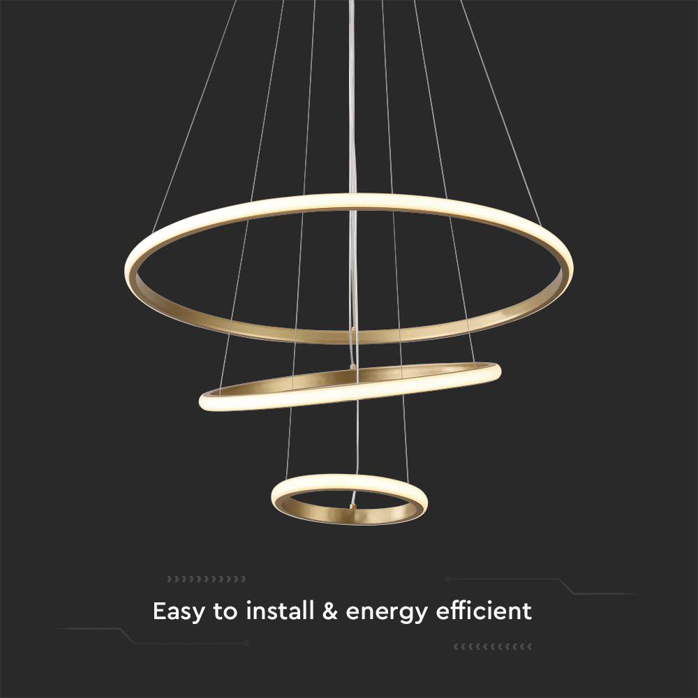 Lampadario LED a Sospensione con 3 Cerchi 32W in Metallo Colore Oro 60x40x20cm 3000K