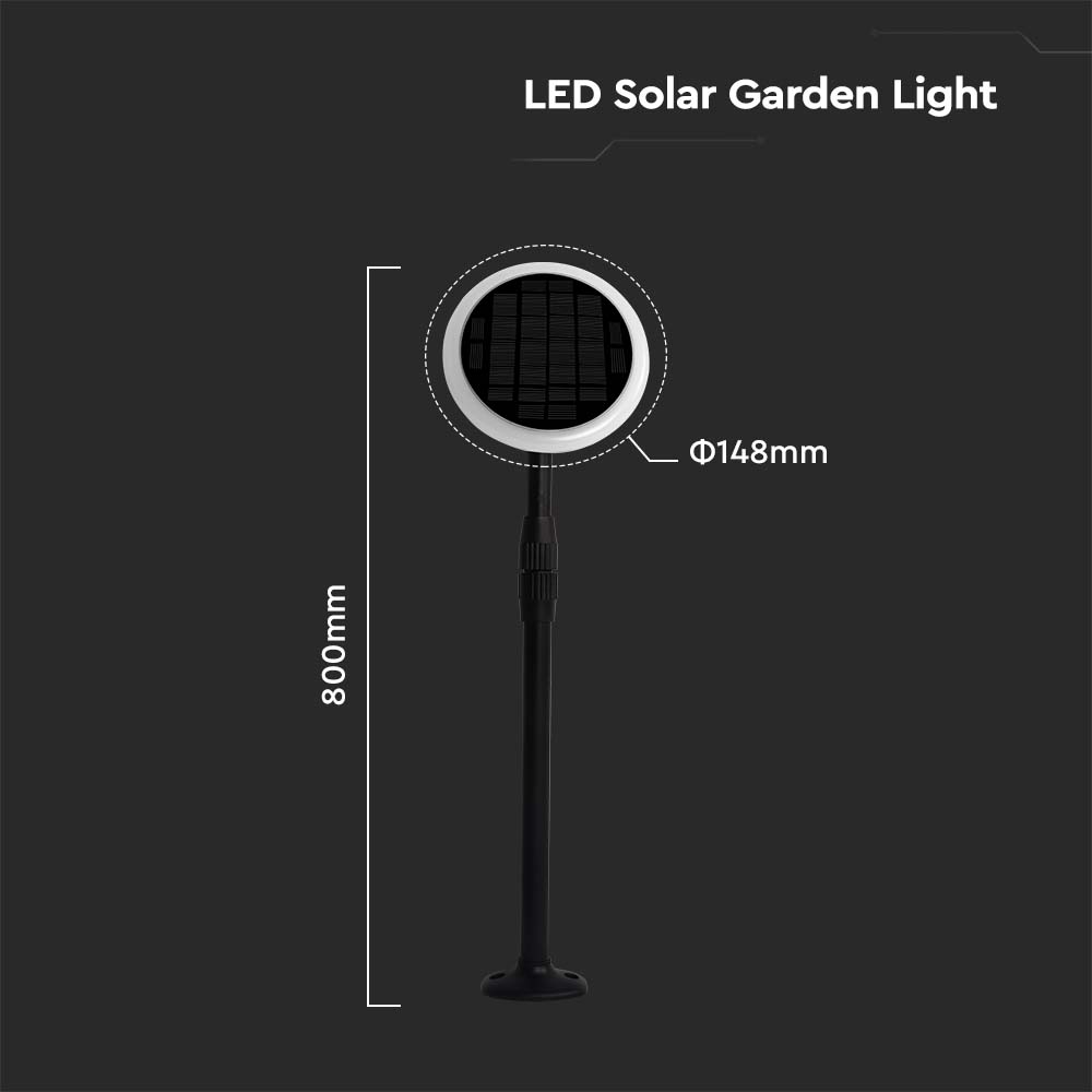 3W LED Solar Garden Light With White + Black Body 4000K 2pcs/pack