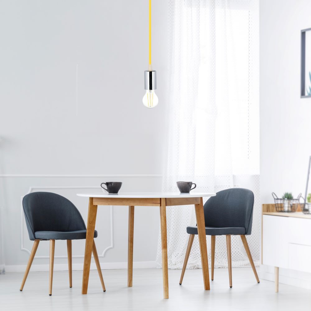 Lampadario con Portalampada Cromo Dome Giallo Chiaro Cavo