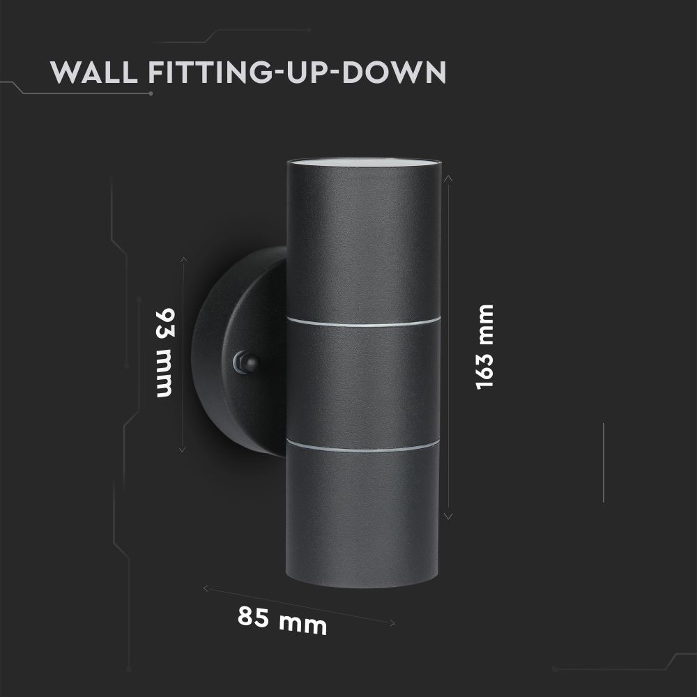 GU10 Wall Fitting Stainless Steel Body Matt Nero IP44 Up Down
